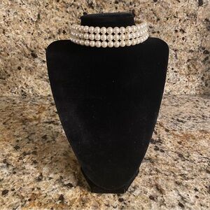Pearl memory wire wrap three strand choker necklace